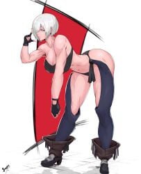 1girls abs absurd_res absurdres angel_(kof) arched_back ass bare_arms bare_shoulders bare_thighs bbw bent_over biceps big_ass big_breasts big_butt bimbo black_bra black_gloves black_panties black_underwear blue_eyes boots bra breasts bubble_ass bubble_butt busty butt cleavage clothed clothing dat_ass fat_ass female female_focus female_only fingerless_gloves footwear gloves hair_over_one_eye hi_res high_resolution highres hips juggler_(artist) king_of_fighters kof large_ass large_breasts light-skinned_female light_skin looking_at_viewer muscles muscular muscular_female pale-skinned_female pale_skin parted_lips pinup pose posing short_hair skimpy skimpy_clothes snk solo solo_female solo_focus standing the_king_of_fighters thick_thighs thighs thunder_thighs tomboy toned toned_female underwear very_high_resolution white_background white_hair wide_hips