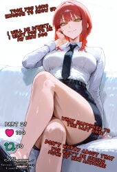 1boy 1girls ai_generated bare_legs chainsaw_man cheating cheating_girlfriend comic continuation crossed_legs cruelty defeated_hero defeated_male dominant_female dress_shirt female female_domination femboy femdom femdom_pov feminization formal_wear from_below leash legs_crossed low-angle_view makima_(chainsaw_man) mlommy netorare ntr offering offering_to_viewer pencil_skirt pov red_hair ringed_eyes sitting_down smirk suggestive suggestive_look suggestive_pose suit suit_and_tie tie visible_underwear yellow_eyes