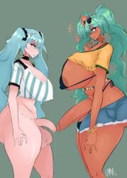 2futas argentinian_miku blue_eyes blue_hair brazilian_miku breasts erection futa_only futanari grower_not_a_shower hatsune_miku laminaa penis standing testicles twintails uncensored vocaloid