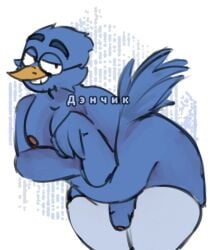 1boy 2d 2d_(artwork) anthro anthro_only artist_name artist_signature berdly bird blue_body deltarune denchik04 digital_drawing_(artwork) digital_media_(artwork) glasses male male_focus male_only penis penis_out stockings tagme tail watermark wings