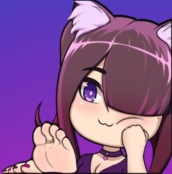 :3 animal_ears cat_ears cat_girl chibi collar feet female jewelry merkotek original smug soles stirrup_legwear toe_ring toeless_legwear toes