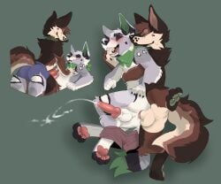 absurd_res anal anal_knotting anal_sex animal_genitalia animal_penis anthro anthro_on_anthro anthro_penetrated anthro_penetrating anthro_penetrating_anthro anus balls biped blush bodily_fluids brown_body brown_fur canid canine canine_genitalia canine_penis canis claws closed_eyes clothed clothing collar collar_only cum cum_in_ass cum_inside cum_on_face cum_while_penetrated cumshot decodecker duo ejaculation erection fluffy fluffy_tail from_behind_position frottage fur genital_fluids genitals grey_body grey_fur happy hi_res kerchief knot knotted_penis knotting looking_pleasured lying male male/male male_penetrated male_penetrating male_penetrating_male mammal neckerchief neckwear nude on_another on_back on_side partially_clothed pawpads paws penetration penile penis sex sheath simple_background smile spoon_position tail underwear underwear_down white_body white_fur wolf