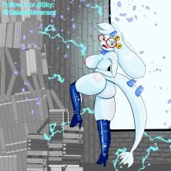 absurd_res angela_flux anthro anus ass atlyss big_breasts big_butt blue_eyes boots boots_only bovid breasts caprine clothing eyewear female footwear footwear_only genitals glasses goat hi_res high_heels kubold_(atlyss) looking_back mammal mature_female mostly_nude pussy salem_revenant shoes solo superabsurd_res thick_thighs