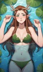 1girls ai_generated antlers ass bigmic145 bikini breasts brown_hair critical_role critical_role:_vox_machina curvy elf elf_ears female female_only freckles green_eyes keyleth leaf_bikini leaf_clothing long_hair pointy_ear the_legend_of_vox_machina
