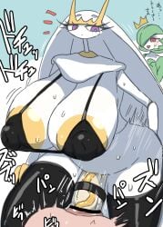 ambiguous_penetration bikini bikini_top breasts breasts_bigger_than_head futa_focus futa_on_male futanari futanari_penetrating gardevoir huge_breasts intersex leggings male nishikun penis pheromosa pokemon pokemon_(species) sex veiny_penis