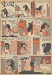 1boy 1girls ass black_hair breasts bubble_ass bubble_butt comedy comic dialogue el_pinguino_comic embarrassed indoors long_hair naked naked_female naked_male nipples nude nude_female nude_male orange_hair sexilia shower showering spanish_dialogue spanish_text undressing undressing_between_scenes undressing_self urtiaga walked_in_on