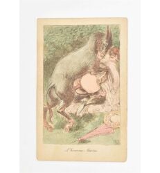 all_fours anus asinus bestiality better_version_at_paywall bow_accessory brown_hair clothing doggy_style donkey dress duo equid equine erection female female_penetrated feral feral_penetrating feral_penetrating_human footwear french_text from_behind_position genitals grass hair hat headgear headwear high_heels human human_on_feral human_penetrated interspecies legwear male male/female male_penetrating male_penetrating_female mammal paul_avril penetration penis plant pubes public_domain pussy sex shoes signature stockings text translation_request tree vaginal_penetration zoophilia