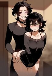 1boy 1girls ai_generated anal anal_sex andrew_graves ashley_graves ass_grab black_shirt black_sweater blush brother_and_sister genderswap genderswap_(ftm) genderswap_(mtf) green_eyes hands_to_sweater incest looking_at_viewer no_pants pink_eyes pussy_juice_drip rule_63 sex_from_behind siblings sweat the_coffin_of_andy_and_leyley thrusting
