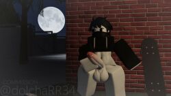 1boy 3d abs animated balls big_balls big_cock big_dick big_penis black_hair bottomless closed_eyes commission commissioner_upload cropped_hoodie discarded_clothing dolcha exhibitionism femboy foreskin gay high_resolution hoodie hoodie_only loop looping_animation masturbation messy_hair muscular muscular_male night outdoors outside penis public_nudity roblox robloxian shorter_than_30_seconds skateboard solo_male stroking_penis tagme thighs thrusting video white_skin