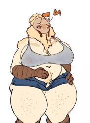 absurd_res antennae_(anatomy) arthropod ass beetle belly big_breasts big_butt bottomwear breasts bright_colors clothing cockchafer confusion denim denim_bottomwear denim_clothing denim_shorts female flat_colors freckles fur genitals hi_res insects nipples nipples_visible_through_clothing overweight pale_fur scarabaeid shirt shorts simple_background solo sterka tank_top thick_thighs tight_clothing topwear translucent translucent_clothing vulva wet wet_clothing white_eyes wide_hips