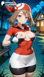 1girls 2026 ai_assisted ai_generated anime artist_name bike_shorts breast_grab breasts brown_hair bush bust explicit foliage forest grabbing hi_res high_quality high_resolution highres may_(pokemon) nature night night_sky nintendo nipple_tweak nipples outdoors patreon patreon_username pokemon pokemon_(creature) sky skypassion stable_diffusion uncensored_nipples watermark