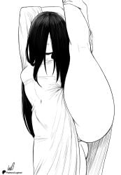 belly_button_visible_through_clothing benderspink,_inc. butt_visible_through_thighs dreamworks dreamworks_pictures dress flexible ghost ghost_girl hair_covering_eyes leg_up long_hair lughost panties parkes/macdonald_productions productions sadako_yamamura scar simple_background small_breasts stretching tagme the_ring the_ring_(2002) watermark yamamura_sadako