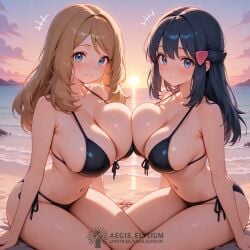 2026 2girls aegis_elysium afternoon ai-generated ai_art ai_generated ass beach big_breasts bikini blue_eyes blue_hair blushing_at_viewer blushing_female breasts brown_hair cleavage cloud clouds cute dawn_(pokemon) dawn_(pokemon_games) day female female_focus female_only game_freak hair_ornament headpiece hi_res high_quality high_res high_resolution horny hot huge_breasts large_breasts lewd long_hair mountain mountains naugty nintendo ocean ocean_waves ocean_waves_background pokemon pokemon_dpa pokemon_dppt pokemon_dppt_(anime) pokemon_trainer pokemon_xy pokemon_xy_(anime) rock rocks sand sea seaside seductive_look seductive_smile serena_(pokemon) serena_(pokemon_games) sexy sitting sky smiling smiling_at_viewer sun sunlight sunset sunshine symmetrical_docking thick_breasts thick_thighs thighs tiara very_long_hair water watermark waves wet