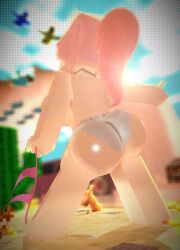 1girls 3d arnie_(cuteskyler) ass beach cuteskyler from_behind mine-imator minecraft pink_hair solo solo_female