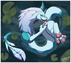 border disney dragon eastern_dragon female feral fr0stbit3 genitals hi_res masturbation mythological_creature mythological_scalie mythology raya_and_the_last_dragon scalie sisu_(ratld) solo spread_vulva spreading vulva white_border