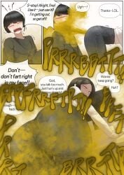 1girl 1girls ass ass_focus big_ass black_hair black_shorts blonde_female blonde_male boy boys brap brother brother_and_sister butt comic comic_page conversation dialogue fart fart_cloud fart_everywhere farting farts female femdom game gasbox girl hair hands_on_face hoodie huge_ass huge_butt huge_thighs jean_shorts jeans kemonomimi light-skinned_female light-skinned_male light_skin male playing shiny shiny_clothes short_hair sister sleeping smelly speech_bubble sweat sweatdrop sweating sweaty sweaty_body text thighs thighs_bigger_than_head white_clothes white_clothing yakbang