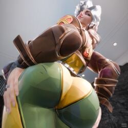 ass ass_focus booty frutplzz lia3d marvel marvel_rivals mommy pinup rogue_(marvel_rivals) rogue_(x-men) sfw tease thick_thighs thighs