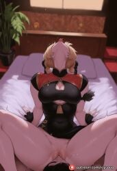1girls female_focus curvy curvy_figure curvaceous curvy_female icysoup ai_generated more_at_source uncensored patreon high_quality self_upload patreon_username zenless_zone_zero sweety_(zenless_zone_zero) bedroom potted_plant purple_eyes blonde_hair eyebrows_visible_through_hair hair_over_one_eye double_bun eyewear_on_head glasses_on_head tinted_eyewear light-skinned_female blush big_breasts thick_thighs china_dress black_dress fingerless_gloves head_thrown_back tongue_out cunnilingus on_bed spread_legs wet_pussy 1boy faceless_male exposed_pussy eating_pussy
