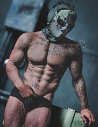 briefs bulge call_of_duty helmet mask muscular nikto solo_male standing tattoo