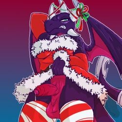 1futa 1girls activision angry anthro backsack balls bodily_fluids bottomwear christmas christmas_clothing clothed clothing clothing_lift cynder dragon dripping foreskin genital_fluids genitals green_eyes gynomorph hi_res hirothedragon holidays intersex leaking_precum low-angle_view mythological_creature mythological_scalie mythology penis precum precum_drip pupils red_pupils ribbons scalie skirt skirt_lift solo solo_futa spyro_the_dragon wings