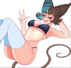 bare_arms bare_ass bare_midriff bare_shoulders bikini bikini_bottom bikini_top black_bikini blue_eyes blue_hair brown_fur brown_hair cleavage hair_bun hairbun hand_behind_head indie_virtual_youtuber indie_vtuber large_ass large_breasts leaning_back long_eyelashes long_nails looking_at_viewer minimaali minimaali_(artist) mouse_ears mouse_girl mouse_humanoid mouse_tail one_eye_closed short_hair sideboob simple_background smile smiling smiling_at_viewer sticking_out_tongue stockings string_bikini tongue tongue_out too_small_bikini triangle_bikini two-tone_hair underboob v_sign virtual_youtuber vtuber waving waving_at_viewer white_background white_stockings wink winking winking_at_viewer