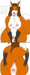 1boy 1girls aeris_(hguy44) anal anal_insertion anal_sex anthro anus ass ass_sweat backside bedroom_eyes big_butt black_fur blue_eyes breasts brown_hair brunette butthole canine comic dat_ass dialogue english_text female fox fur furry hair handjob heart height_difference hguy44 huge_ass larger_female male_pov mammal motion_lines navel nipples onomatopoeia open_mouth orange_fur penis pussy sex shake sharp_teeth shiny_fur shorter_male size_difference smaller_male spread_ass spreading_ass straight talking_to_viewer taller_girl teeth text thick_thighs tongue voluptuous vulpine white_fur wide_hips