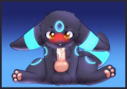 animal_genitalia aroused aroused_face autofellatio balls big_balls blue_border bodily_fluids border bunhideout cum cum_in_mouth cum_inside eeveelution feral generation_2_pokemon genital_fluids genitals hi_res licking male masturbation nintendo oral oral_masturbation penile penile_masturbation pokemon pokemon_(species) self_lick solo tongue umbreon