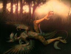 absurd_res animal_genitalia animal_penis anthro avian avian_feet balls beak bird blood blood_from_mouth blood_in_mouth bodily_fluids corpse cum cum_string death digital_media_(artwork) ejaculation erection feathered_wings feathers foreskin frostbite80 genital_fluids genitals gore gryphon half-closed_eyes hi_res impalement lying male male_death melee_weapon mythological_avian mythological_creature mythology narrowed_eyes nude on_back open_beak open_mouth penis polearm snuff solo spear spread_legs spreading tail tail_feathers weapon winged_arms wings wounded