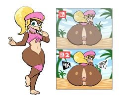 2026 5_fingers absurd_res anal anal_sex anthro ass big_butt biped black_eyebrows blonde_hair blush bottomless bottomless_anthro bottomless_female brown_body brown_fur buttplug buttplug_in_ass buttplug_insertion clothed clothed_anthro clothed_female clothing cloud day digital_media_(artwork) dixie_kong donkey_kong_(series) eyebrows eyelashes feet female fingers fur genitals gesture glistening glistening_butt glistening_eyes green_eyes hair hand_gesture hat headgear headwear hi_res huge_butt kong looking_at_viewer looking_back lovetopullmicke mammal multicolored_body multicolored_fur navel nintendo nintendo_switch object_in_ass one_eye_closed open_mouth open_smile outside palm_tree penetration pink_clothing pink_hat pink_headwear pink_shirt pink_topwear plant plug_(sex_toy) plug_insertion primate rear_view sex_toy sex_toy_in_ass sex_toy_insertion shirt smile solo switch_logo tan_body tan_fur teeth thick_thighs tied_shirt toes tongue tongue_showing topwear tree two_tone_body two_tone_fur v_sign vulva wink winking_at_viewer