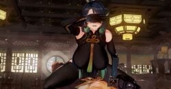 1boy 1girls aether_(genshin_impact) age_difference big_breasts blonde_hair camera clothing covering_eyes fat_ass genshin_impact gloves horny_female koikatsu koro22 long_hair mihoyo pleasure_face recording recording_video taller_female thick_thighs vaginal_penetration vaginal_sex video_game_character video_games xianyun_(genshin_impact)
