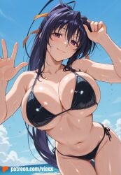 1girls 2026 ai_assisted ai_generated akeno_himejima anime athletic_body beach big_breasts bikini black_bikini blue_sky breasts bust female hair_ribbon high_school_dxd large_breasts long_hair looking_at_viewer outdoors ponytail purple_eyes sea slim_body smile solo_female swimsuit thighs vicex violet_hair water
