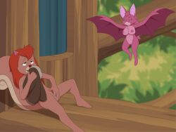 4:3 anthro bat big_breasts bodily_fluids breasts brown_body brown_fur chip_'n_dale_rescue_rangers clothing coat disney duo female fluffy fluffy_tail foxglove_(cdrr) fur genital_fluids green_eyes hair mammal masturbation membrane_(anatomy) membranous_wings navel nude nude_anthro nude_female orange_hair outside rodent sciurid scut_tail sfan short_tail sniffing sniffing_clothes spread_wings squirrel tail tammy_squirrel topwear tree_squirrel vaginal_fluids vaginal_fluids_on_hand vaginal_masturbation vaginal_penetration winged_arms wings