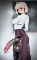 1futa 1futanari ai_generated arcueid_brunestud blonde_futa blonde_hair blurry_background blush bulge closed_mouth dark_balls dark_penis devaster dickgirl fat_cock female futa_only futanari hand_behind_back huge_balls huge_cock indoors intersex large_breasts long_skirt long_sleeves looking_at_viewer melty_blood_arcueid_figure_(meme) mostly_clothed mostly_clothed_futa nipples nipples_bulge precum pubic_hair puffy_nipples red_eyes sagging_balls scrotum short_hair skirt solo solo_futa standing steam sweater testicles thick_penis torn_clothes torn_skirt tsukihime turtleneck veiny_penis