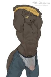 2026 abs anthro anubian_jackal anubis biped black_body black_fur bottomwear canid canine canis clothed clothing deity digital_media_(artwork) egyptian_mythology erection erection_under_clothing eyeliner fur genitals humanoid_genitalia humanoid_penis jackal makeup male male_anthro mammal middle_eastern_mythology muscular muscular_anthro muscular_male mythology open_bottomwear open_clothing open_pants pants pecs penis simple_background solo tenting undressing white_background zephyxus