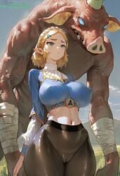 1girls ai_generated big_breasts blonde_hair cameltoe elf_ears female imminent_rape marshalperv moblin monster pants pervmarshal princess_zelda red_skin shiny_skin short_hair size_difference tears_of_the_kingdom the_legend_of_zelda thick_thighs zelda_(tears_of_the_kingdom)