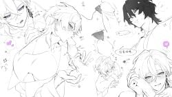 2boys aventurine_(honkai:_star_rail) blowjob chinese_commentary dr._ratio_(honkai:_star_rail) fellatio gay honkai:_star_rail honkai_(series) hoyoverse jacking_off licking_penis male male/male male_only masturbation mihoyo monochrome sucking yaoi