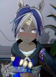 3d arclight_(arknights:_endfield) arknights arknights:_endfield blush dark-skinned_female dark_skin erection female handjob male navel navel_piercing orangedonut33 penis pov uncensored video