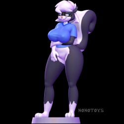 1girls 2024 2024s 3d 3d_modeling 3d_print anthro areola areolae bedroom_eyes black_background black_body blue_eyes digital_media_(artwork) eyewear eyewear_only female female_focus fur furry furry_female glasses glasses_only hi_res holding_arm looking_back mammal mephitid multicolored_body narrowed_eyes nonotoys raised_tail sabrina_online seductive simple_background skunk smile solo standing tail two-tone_body two-tone_fur two-tone_tail wearing_glasses white_body white_fur white_hair