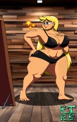 background big_ass big_breasts big_butt big_legs black_bikini black_bra black_panties blonde_female blonde_hair blue_eyes curvy curvy_figure fat_ass female freckles french great_ass human human_female kam_a_thompson long_hair mirror oc rujissecretaccount thicc thick_ass thick_female thick_hips thick_legs thick_thighs
