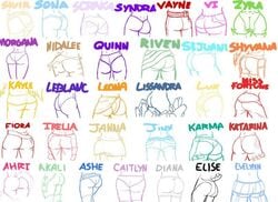 6+girls ahri akali_jhomen_tethi ashe_(league_of_legends) ass caitlyn_kiramman diana_(league_of_legends) elise_kythera_zaavan evelynn female fiora_laurent irelia_xan janna_windforce jinx_(league_of_legends) karma_(league_of_legends) katarina_du_couteau kayle league_of_legends leblanc leona_(league_of_legends) lissandra luxanna_crownguard morgana nidalee quinn riven sarah_fortune sejuani shyvana sivir sona_buvelle soraka syndra take_your_pick text vayne vi zyra