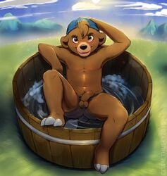 1boy balls bath bear cobalthusky disney kit_cloudkicker male male_only penis solo talespin