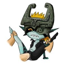 1boy 1girls biting_lip black_skin blonde_hair gottashitfast imp_midna midna sex shortstack the_legend_of_zelda twilight_princess vaginal_penetration white_skin