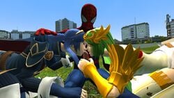 3d cowman crossover eastern_and_western_character female fire_emblem fire_emblem_awakening garry's_mod human kid_icarus lucina_(fire_emblem) male marvel marvel_comics palutena peter_parker spider-man spider-man_(series) straight straight_hair threesome