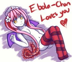 <3 artist_request covered_nipples ebola-chan female legwear pink_hair small_breasts socks solo text white_background