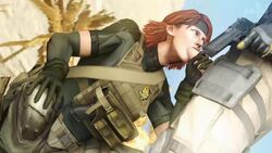 1boy 1girls 2016 3d 5_fingers animated earrings eyebrows eyelashes fellatio female gloves gun hands highres human male meryl_silverburgh metal_gear metal_gear_solid no_sound oral pallidsfm penis red_hair shiny shiny_skin short_hair source_filmmaker sucking weapon video