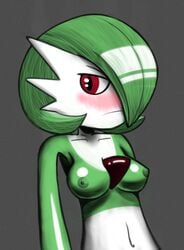 dracon female gardevoir green_hair pokemon pokemon_(species) red_eyes