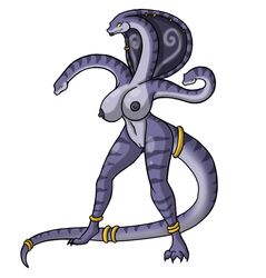 anthro blue_skin breasts claws conjoined female female_only greek_mythology hydra large_breasts long_tail lordstevie multi_head mythology nude pussy solo standing tail tail_ring white_background yellow_sclera