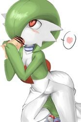 1girls blush censored female flat_chest gardevoir great_ball green_hair heart no_breasts poke_ball pokeball pokemon pokemon_(species) pussy_juice red_eyes simple_background