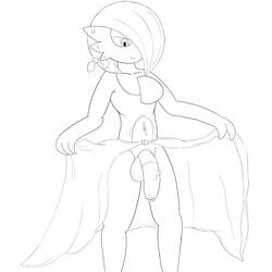 1boy femboy gardevoir hair_curl male male_gardevoir male_only male_pokemon monochrome nintendo pokemon pokemon_(species) pokemon_rse sketch solo solo_male