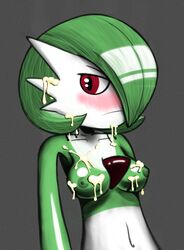 dracon female gardevoir green_hair pokemon pokemon_(species) red_eyes